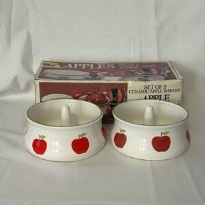 Set of 2 Westwood Ceramic Apple Bakers Baking Dishes White with Red Apples
